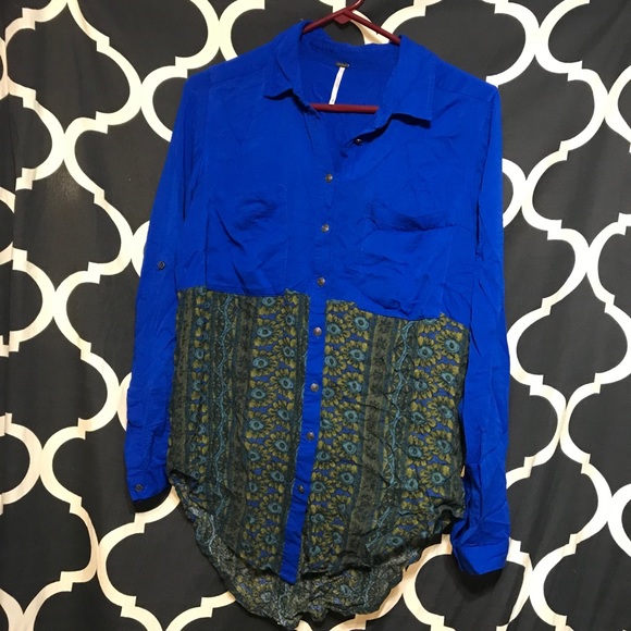 EUC Free People BLUE button down shirt S - Picture 1 of 3